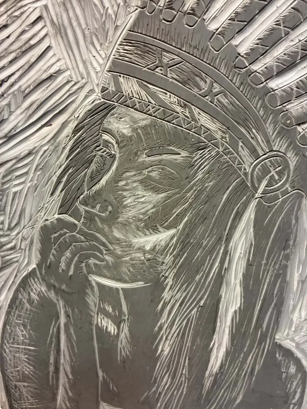 Emek Chief Native American Portrait Linocut Relief Carving Block